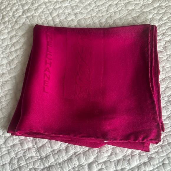 CHANEL Fuchsia Silk Scarf - 32.5” x 33.5” - Picture 5 of 13